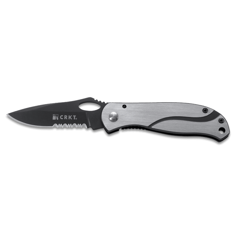 CRKT Pazoda 6490 Folding Knife with Dark Grey Ti-Nitride Finish 8Cr13MoV  Blade with Triple Point Serrations with Stainless Steel Handle and Frame  Lock for Safety 
