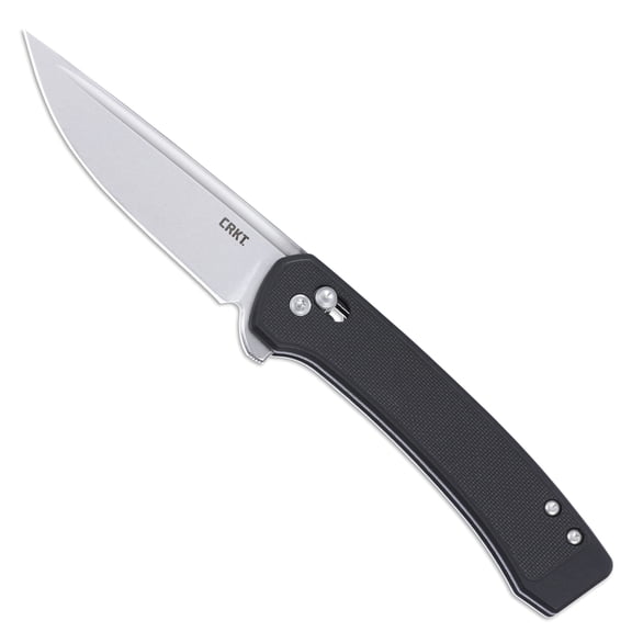 CRKT Q Compact Everyday Carry Folding Knife with Crossbar Lock: 14C28N Steel Plain Edge Blade, Black Glass-Reinforced Nylon Handle, Pocket Clip,7075