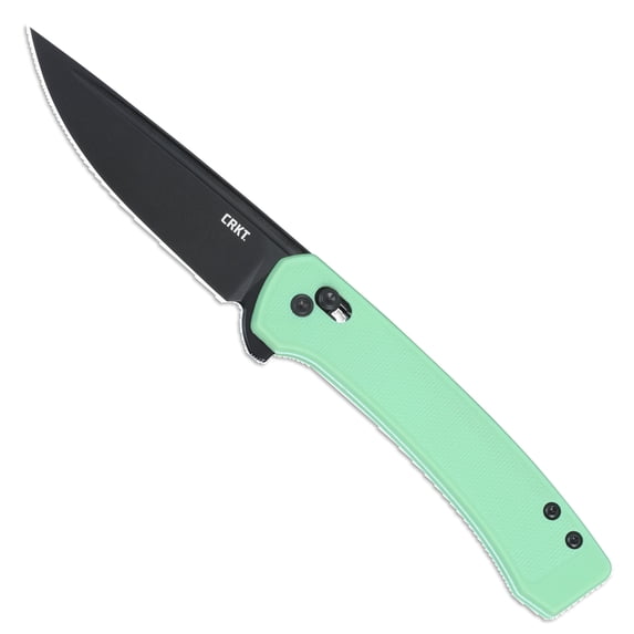 CRKT Q Compact Everyday Carry Folding Knife with Crossbar Lock: 14C28N Steel Plain Edge Blade, Blue Glass-Reinforced Nylon Handle, Pocket Clip, 7075B