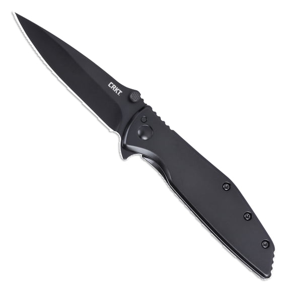 CRKT Slag Everyday Carry Assisted Folding Knife with Frame Lock: D2 Plain Edge Blade, Black Stainless Steel Handle, Pocket Clip,7600K
