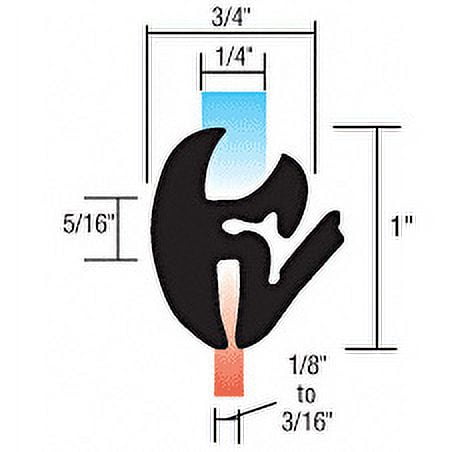 CRL 10248 One-Piece Self-Sealing Universal Weatherstrip 1/8" to 3/16" Panel - 1/4" Glass