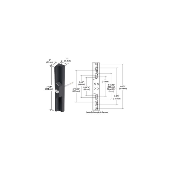 CRL C1139 Black Outside Pull and Locking Unit with Multiple 7 Screw Hole Patterns