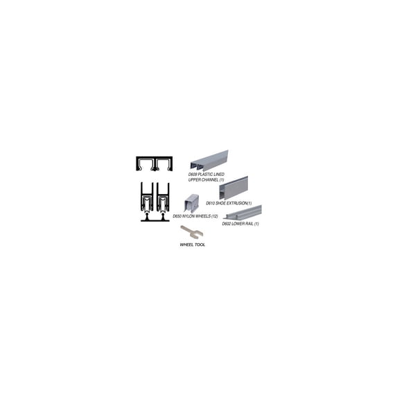 CRL D2204A Satin Anodized Track Assembly D609 Upper and D602 Lower Track with Nylon Wheels 144" Stock Length
