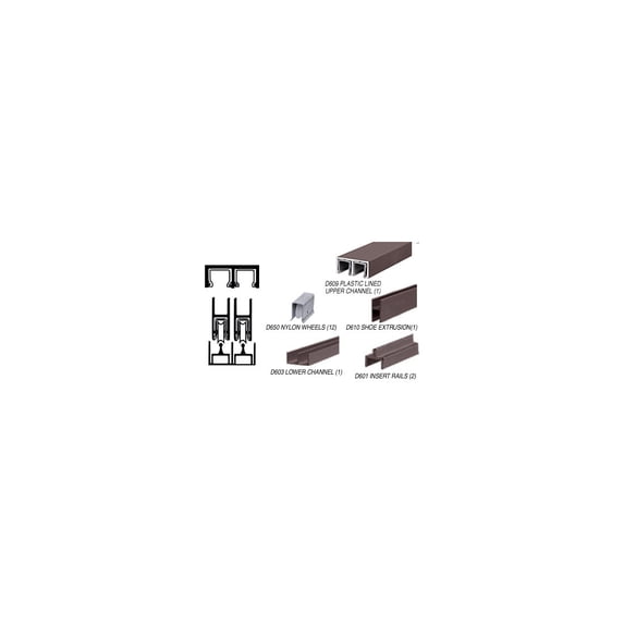 CRL D2300DU Dark Bronze Deluxe Track Assembly With D609 Upper and D603 Lower Track - Nylon Wheels 144" Stock Length