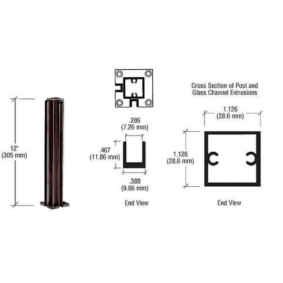 CRL D990DU12CR Duranodic Bronze 12" Corner Design Series Partition Post