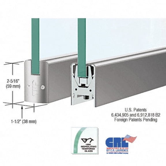 CRL DR2SBS12S Brushed Stainless 1/2" Glass Low Profile Square Door Rail Without Lock - 35-3/4" Length