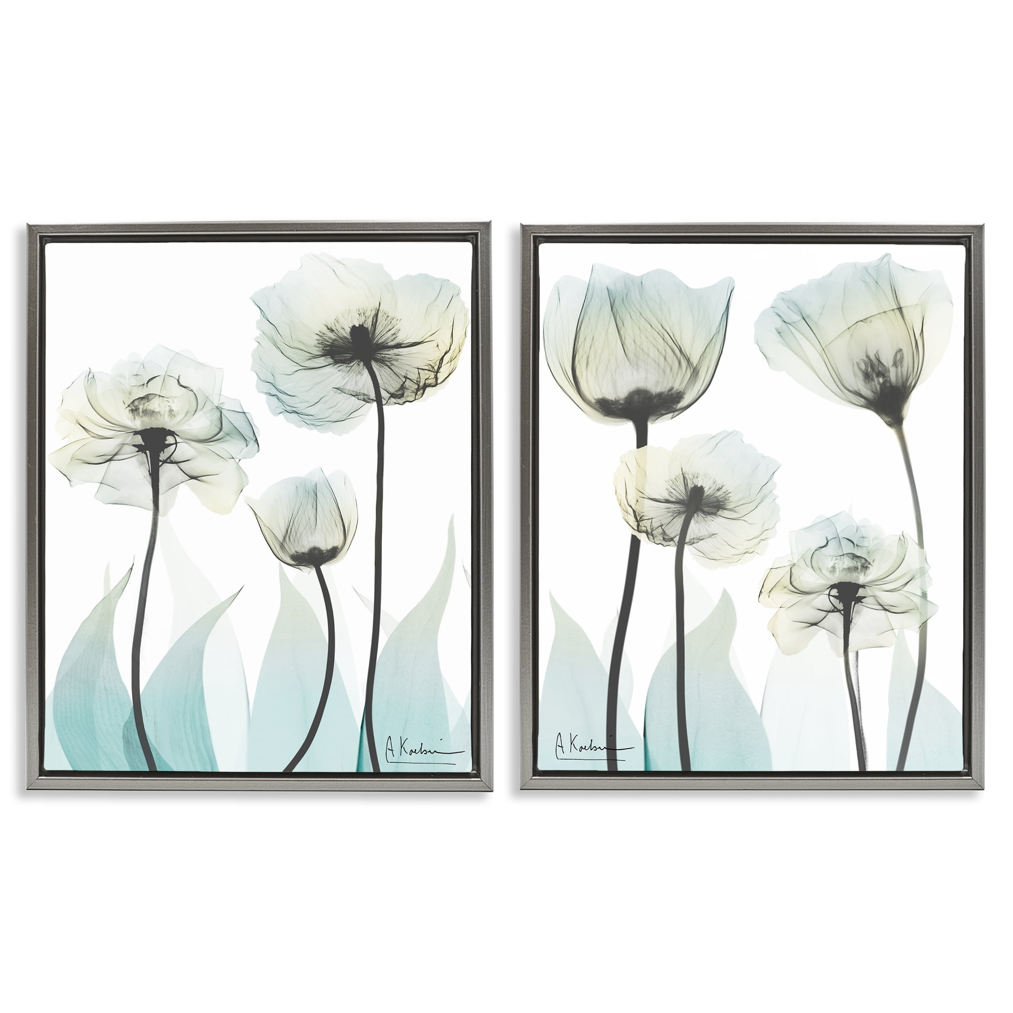 Stupell Industries Luxury Of Creation Flowers 2 Piece Gray Framed Floater Canvas Set, design by Albert Koetsier