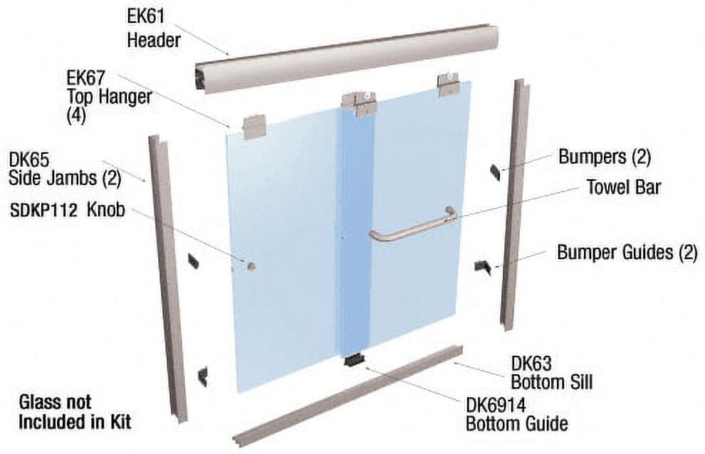Brushed Nickel Frameless Sliding Shower Door Kit, 60" x 60"