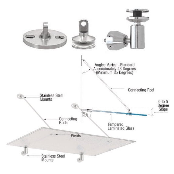 CRL GAS190BS 316 Brushed Stainless Glass Awning Support System Mounting Kit