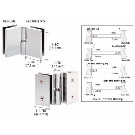 CRL GH180LPS 316 Polished Stainless Single Acting Left Hand Glass-to-Glass Gate Pivot Hinge