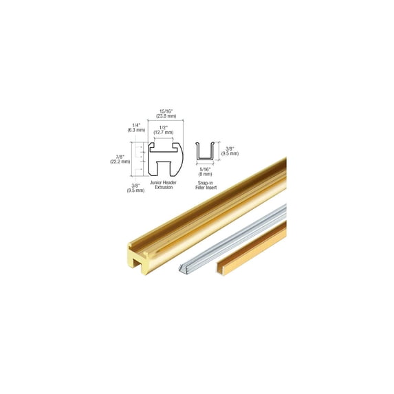 CRL HEADER06BR Polished Brass 98" Junior Frameless Shower Door Header Kit