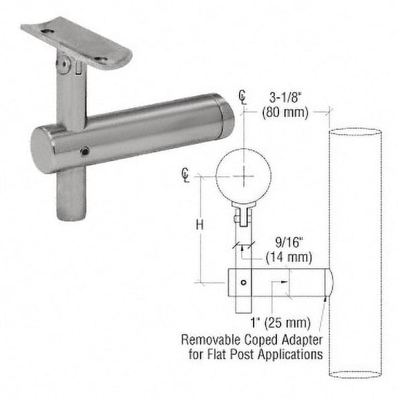 CRL HR2JPBS 316 Brushed Stainless Sunset Series Post Mounted Hand Rail Bracket