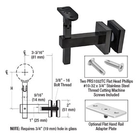 CRL HR7EGMBL Matte Black Huntington Series Glass Mounted Hand Rail Bracket