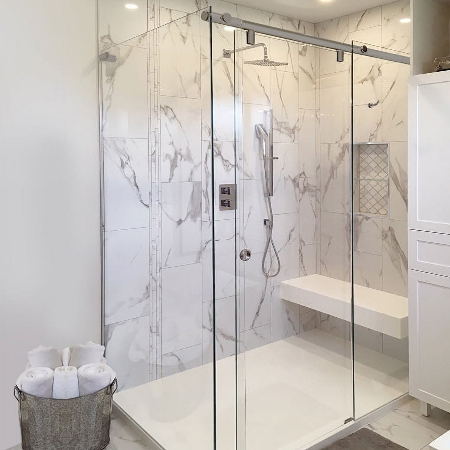 Nickel Sliding Shower Door Kit with 60" Glass Panels