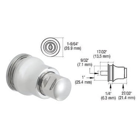 CRL LK49 Polished Chrome Push Button Lock for Cabinet Glass Door
