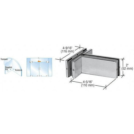 CRL PH71BS Brushed Stainless Transom Mounted Patch Connector with Support Fin Bracket