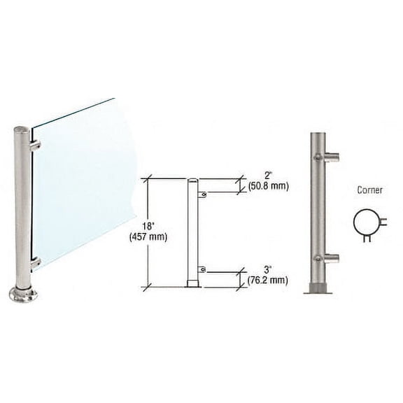 CRL PP45LBS Brushed Stainless 18" High 1-1/2" Round PP45 Contemporary Series Straight Front Counter/Partition Corner Post