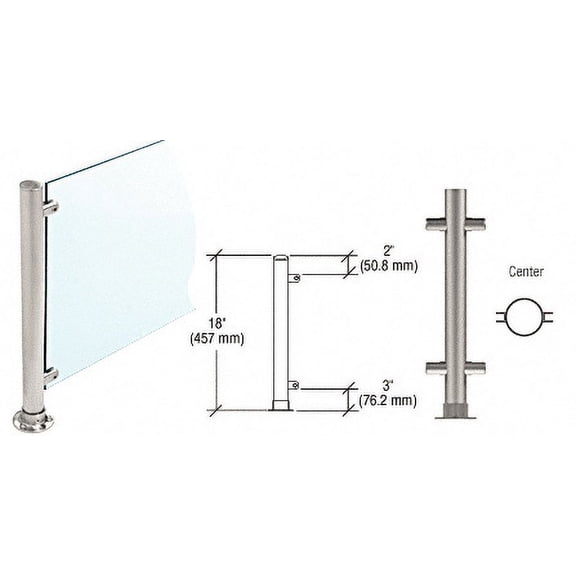 CRL PP56CBS Brushed Stainless 18" High 1" Round PP56 Slimline Series Straight Front Counter/Partition Center Post