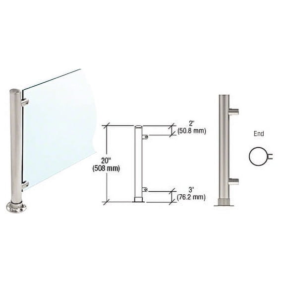 CRL PP57EBS Brushed Stainless 20" High 1" Round PP56 Slimline Series Straight Front Counter/Partition End Post