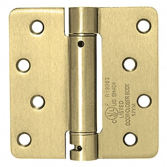CRL S444 4" x 4" Dull Brass Heavy-Duty Spring Hinge - 1/4" Radius