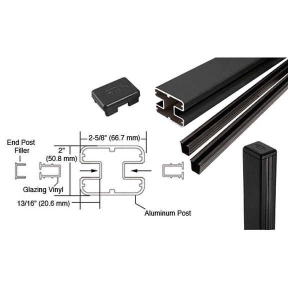 CRL S48CKBL Matte Black AWS 2" x 2-5/8" Rectangular 180 Degree 48" Center Post Kit