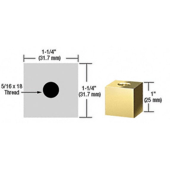 CRL SQ1251BR Brass 1-1/4" Square Standoff Base 1" in Length
