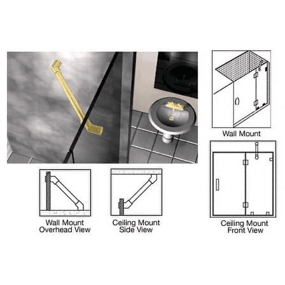 CRL SUP135SB Satin Brass 39" Thru-Glass To Wall/Ceiling Mounted Support Bar