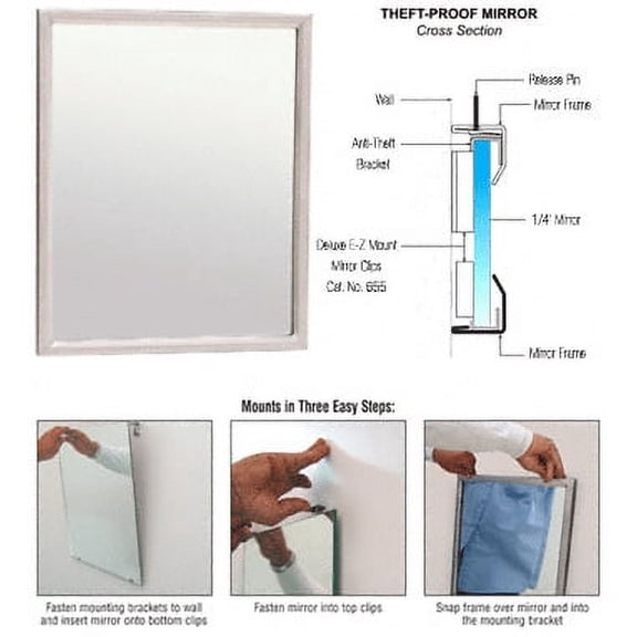 CRL TPM2424 24" x 24" Stainless Steel Theft-Proof Mirror Frame