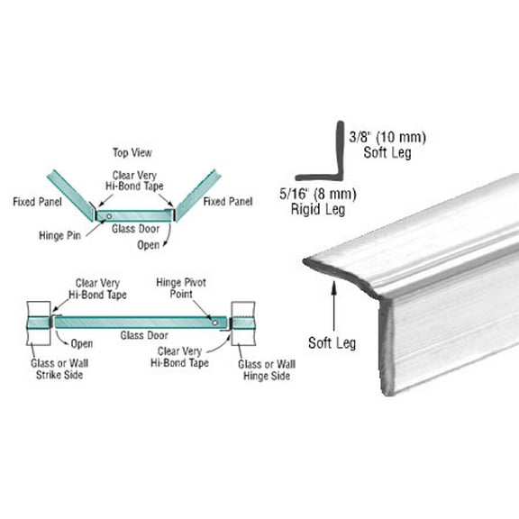 CRL Translucent Vinyl Edge "L" Seal with Pre-Applied Tape for 3/8" Maximum Gap - 95 in long