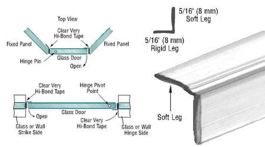 CRL Translucent Vinyl Edge "L" Seal with Pre-Applied Tape for 5/16" Maximum Gap - 95 in long - Pack of 5