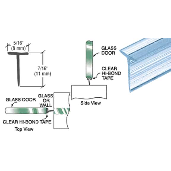 CRL Translucent Vinyl Edge "T" Wipe with Pre-Applied Tape for 7/16" Maximum Gap - 95 in long