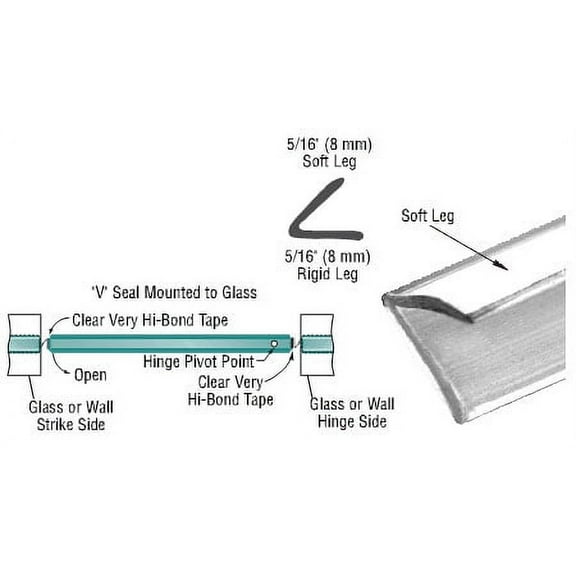 CRL Translucent Vinyl Edge "V" Seal for 1/4" Maximum Gap Without Tape - 95 in long - 5 Pack