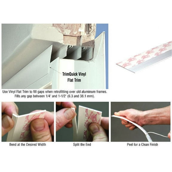 CRL White TrimQuick 1-3/4" Flat Vinyl Trim - 12 ft Long