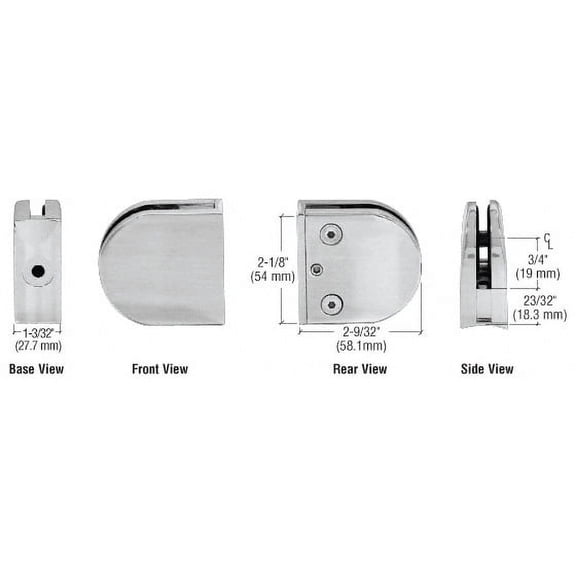 CRL Z310BS Brushed Stainless Z-Series Round Type 2" Radius Base Stainless Steel Clamp for 3/8" Glass