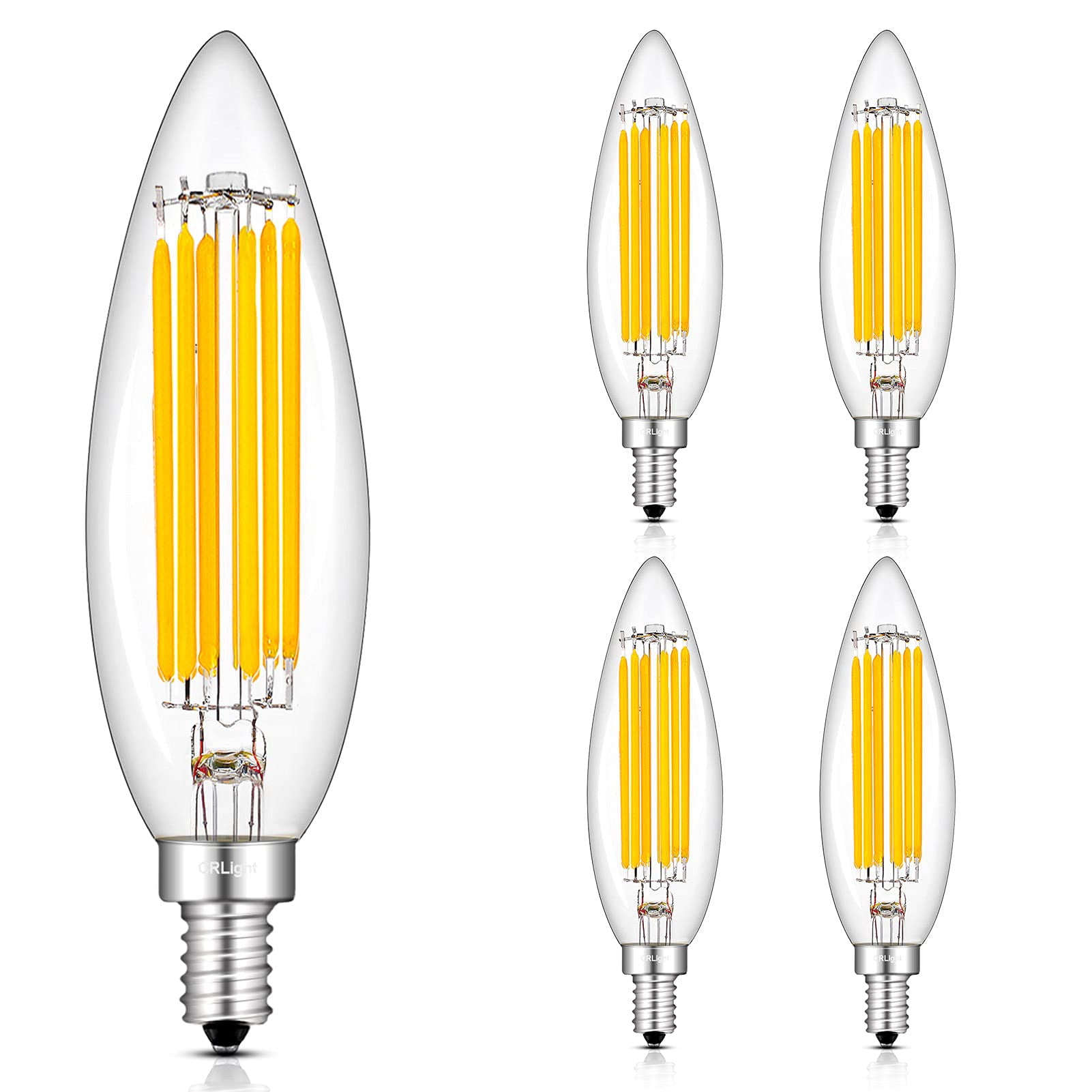 CRLight 10W High Brightness Dimmable LED Candelabra Bulb 3200K Soft White, 90W Equivalent 900LM E12 LED Candle Bulbs, Upgraded Lengthened B11 Clear Torpedo Chandelier Light Bulbs, 4 Pack