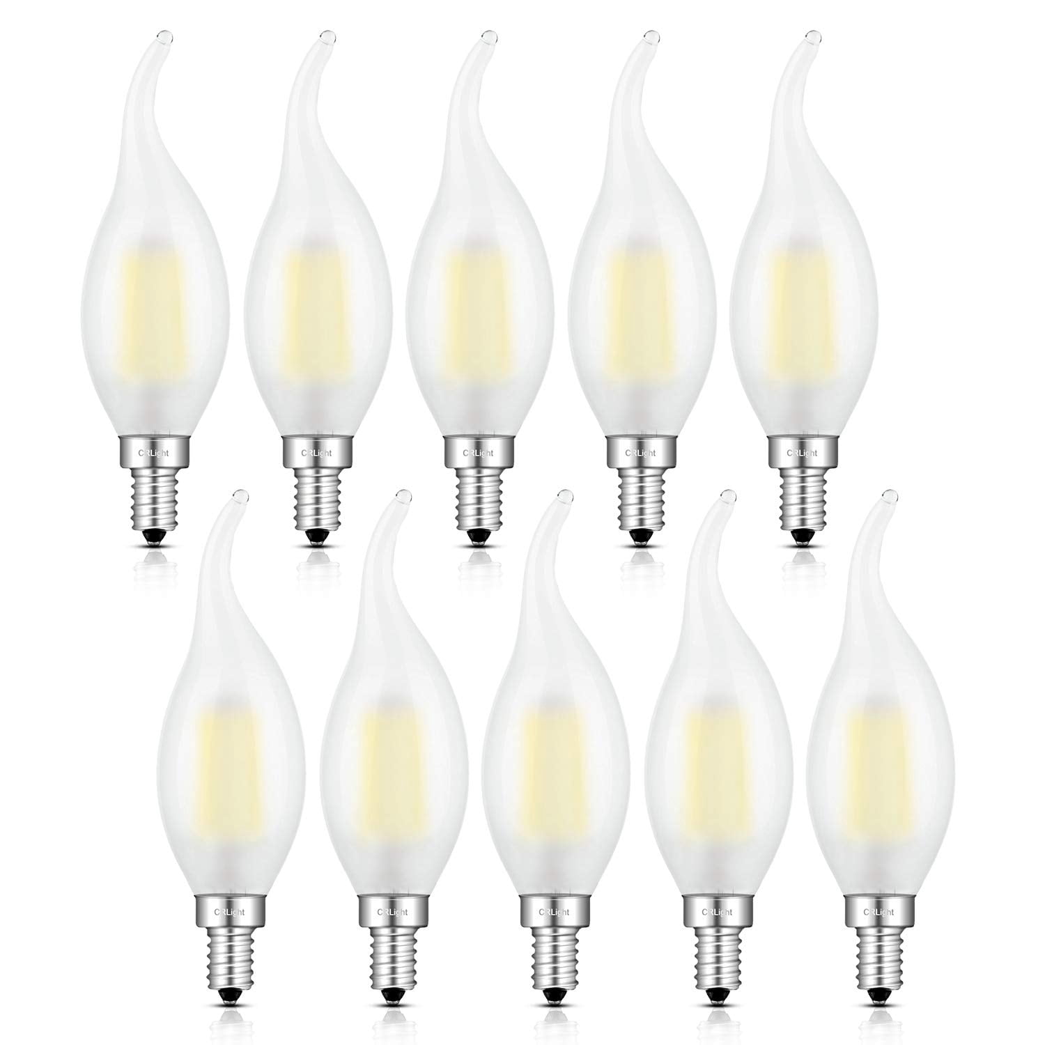 CRLight 2W 4000K LED Candelabra Bulb Neutral White Glow 10 Pack, 25W Equivalent 250LM, E12 Chandelier Dimmable LED Light Bulbs, Antique Edison C35 Frosted Glass Candle Flame Tip