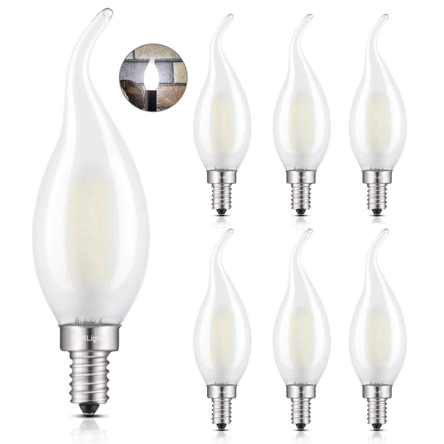 CRLight LED 2W 25W Equivalent Neutral White E12 C35 Decorative Light Bulbs, 6 Pack