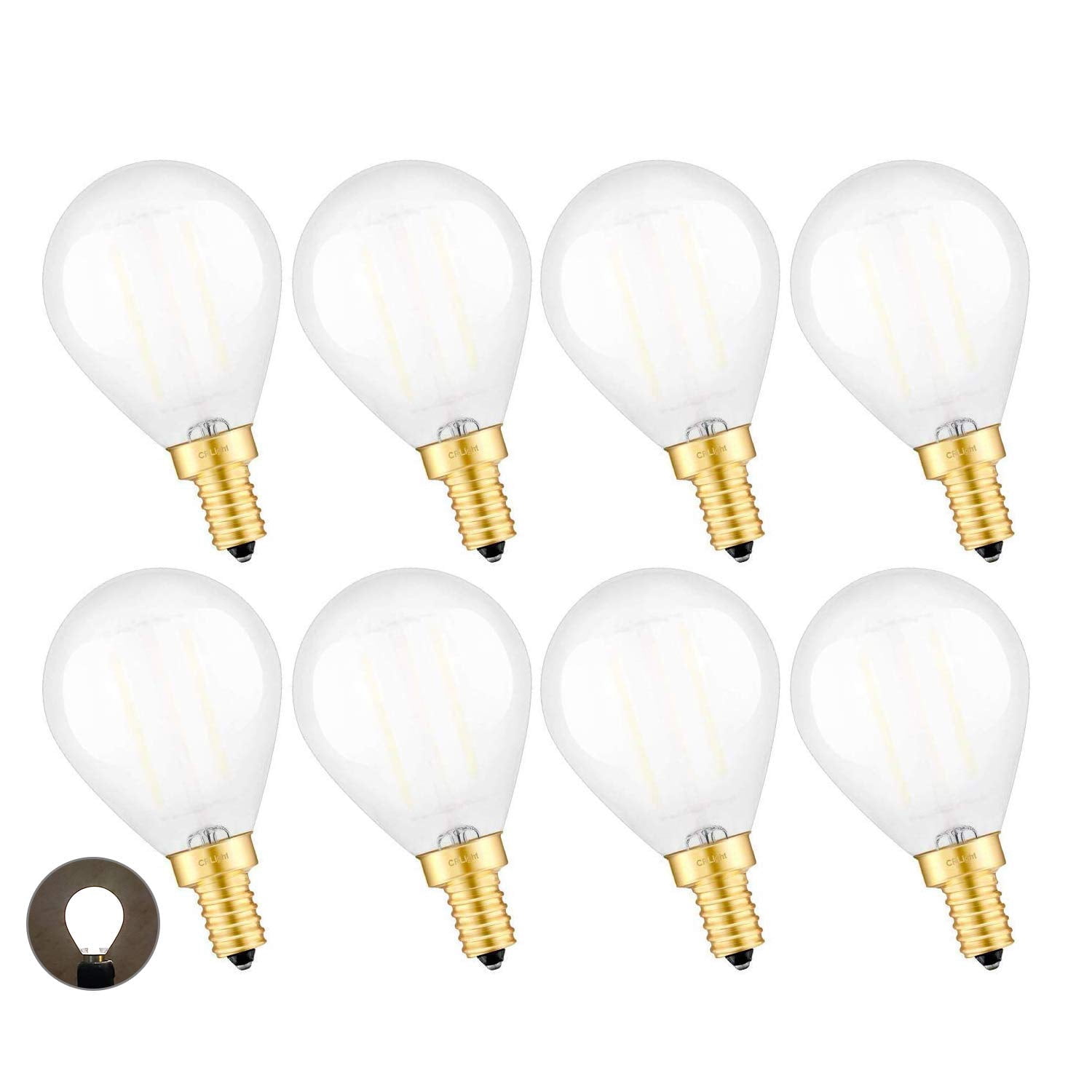 CRLight 2W LED Candelabra Bulb 4000K Neutral White 25W Equivalent 250LM Dimmable, E12 Tiny G14 Frosted Glass LED Globe Bulbs, Chandelier Bathroom Vanity Mirror Light Bulbs, 8 Pack