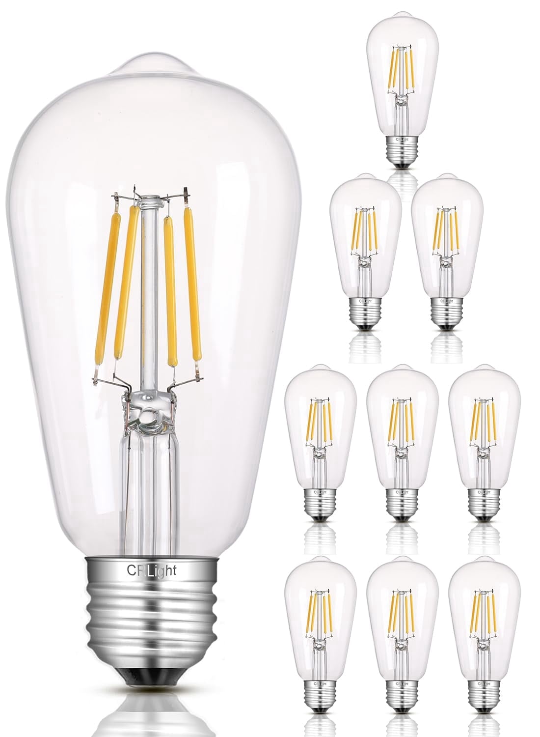 CRLight LED Dimmable 6W 65W Equivalent Soft White E26 ST58 Decorative Light Bulbs, 10 Pack