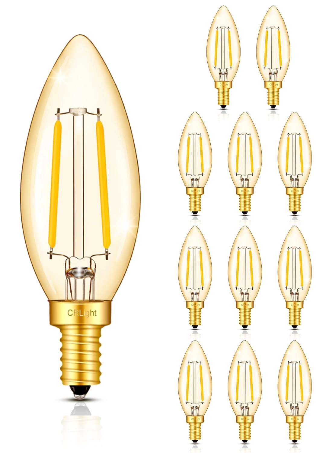 CRLight E12 2W Amber Glass LED Candelabra Bulbs, 25W Equivalent 250LM, 2700K Warm White, B11 Vintage Edison Candle Chandelier Light Bulbs for Ceiling Fan & Wall Sconce, Non-Dimmable, 12 Pack