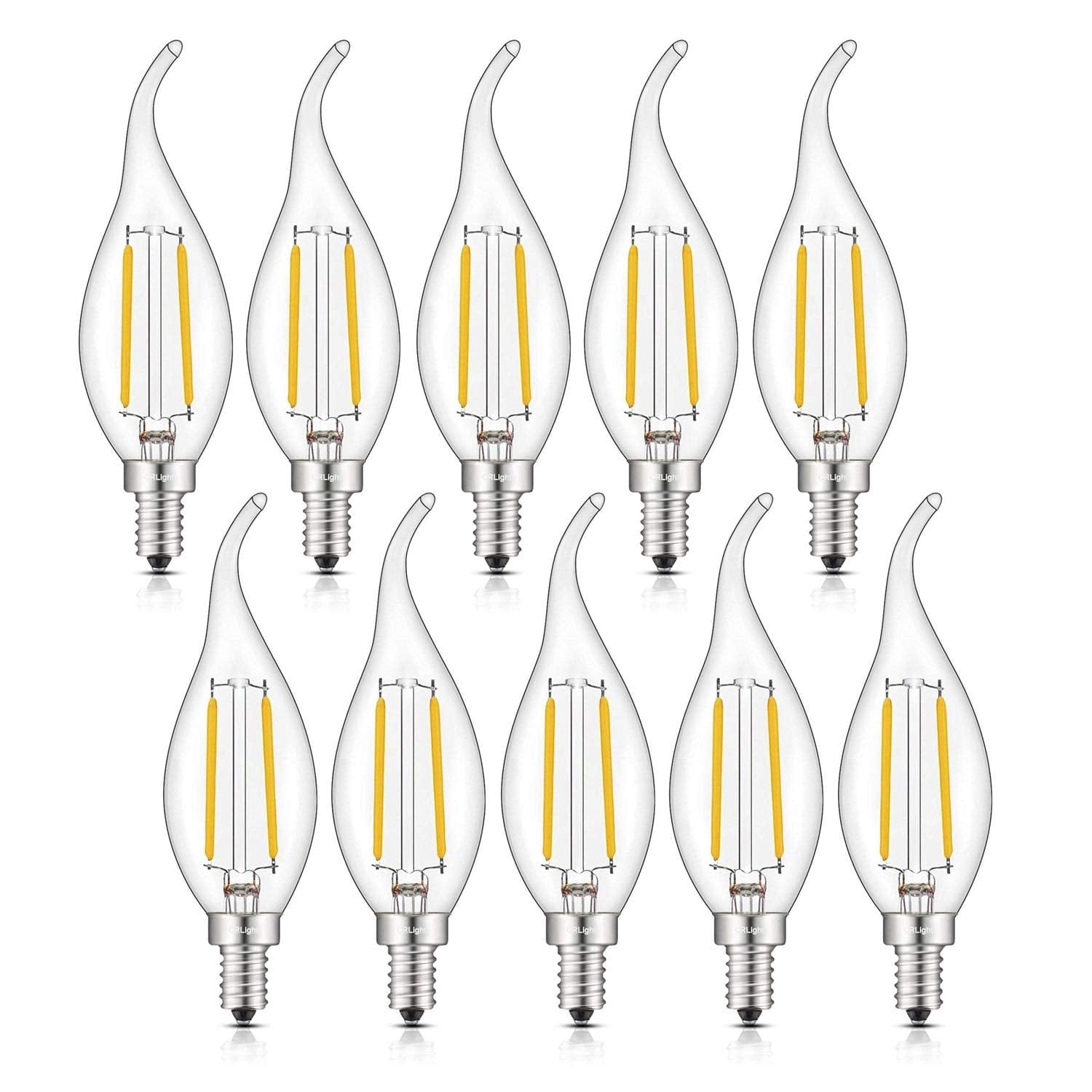 CRLight LED Dimmable 2W 25W Equivalent Warm White E12 C35 Decorative Light Bulbs, 10 Pack