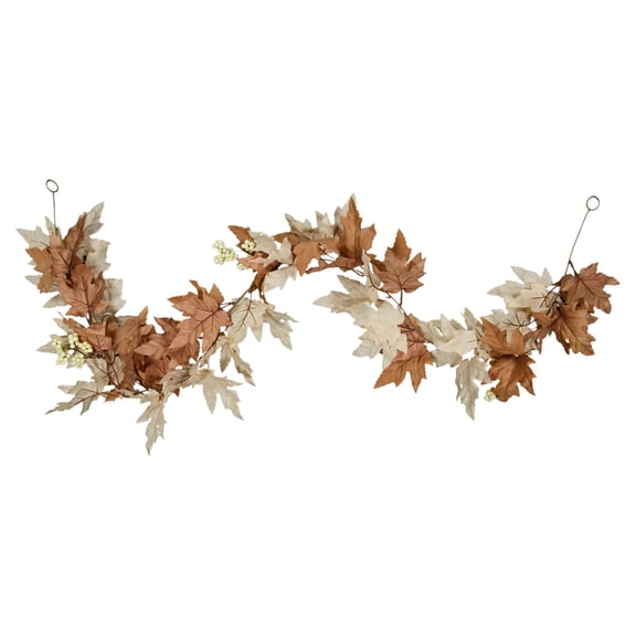 Maple and Oak Leaves Garland, Cream and Brown, 6', Fall by Way To Celebrate