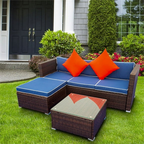 CRO Decor 3 Piece Patio Sectional Wicker Rattan Outdoor Furniture Sofa Set