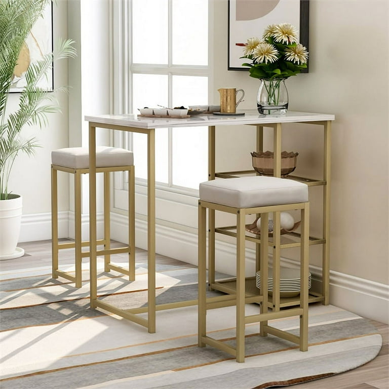 CRO Decor 3 piece Pub Set with Faux Marble Countertop and Bar