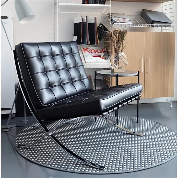 CRO Decor 30" Genuine Leather Accent Chair Lounge Chair in Black