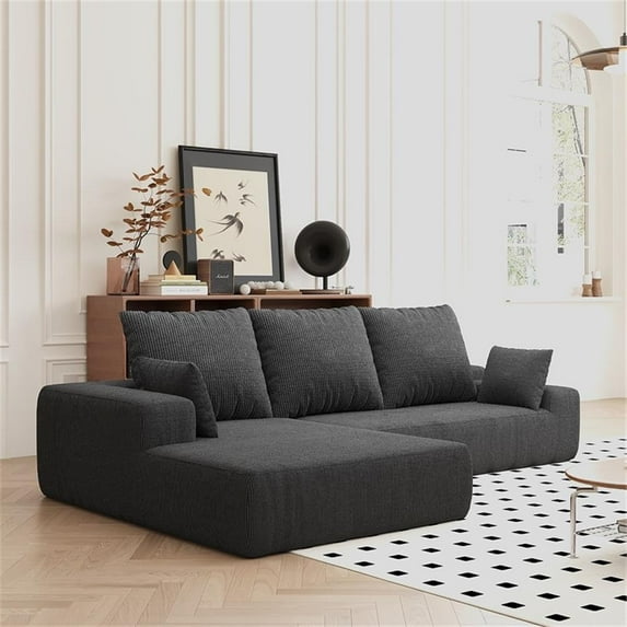 CRO Decor L-shaped Corduroy free-install fully foam-filled Compressed sofa