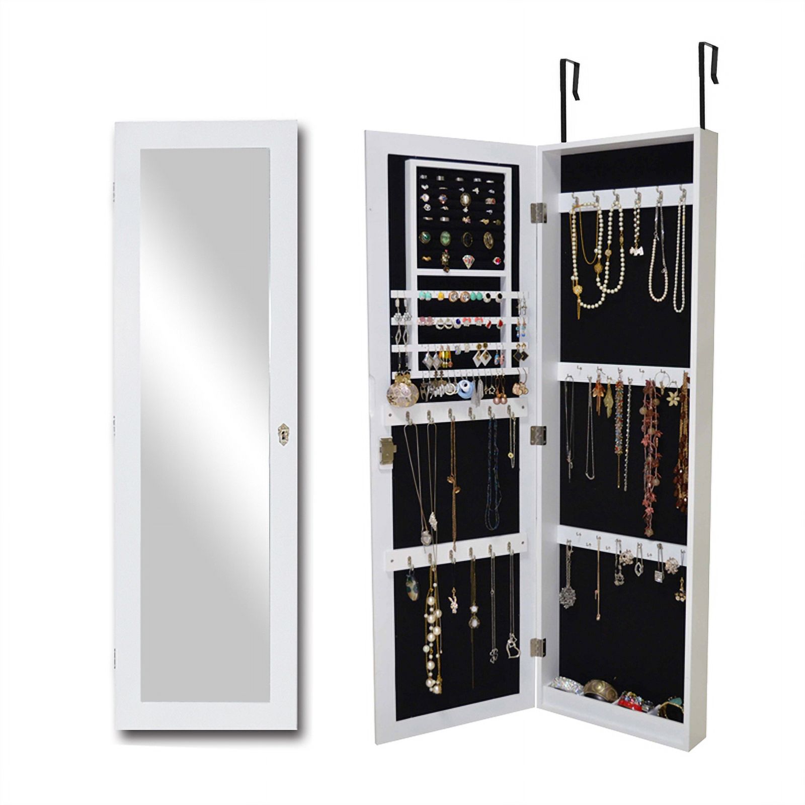 CRO Decor Marnie Over the Door Jewelry Armoire with Mirror-White