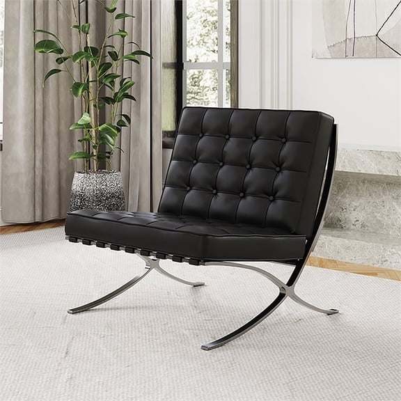 CRO Decor Mid Century Leather Black Recliner Chair with Stainless Steel Frame