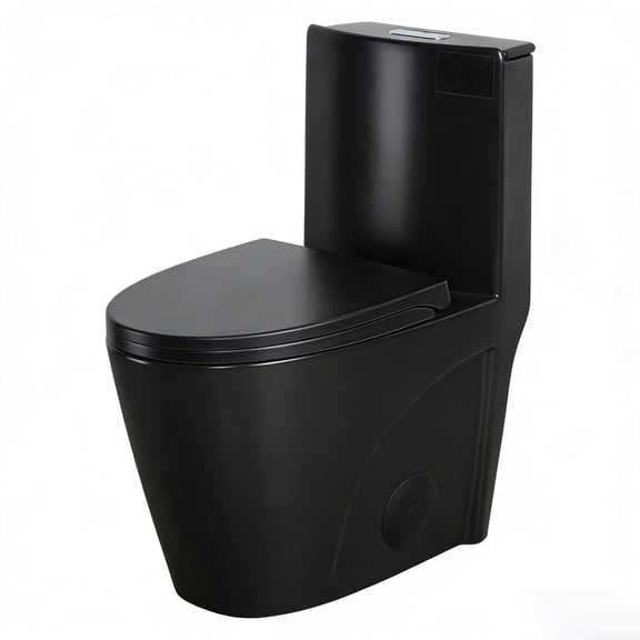 CRO Decor Modern Ceramic One-Piece Dual Flush Toilet in Black