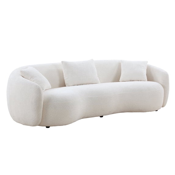 CRO Decor Modern Curved Living Room Sofa 4-Seat Boucle Fabric Couch -White
